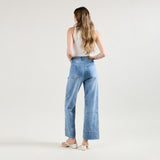 Jean bleu clair,Pantalon coupe droite ourlet marqué - Jean femme - Place du jour