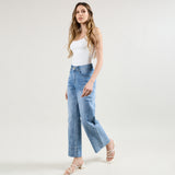 Jean bleu clair,Pantalon coupe droite ourlet marqué - Jean femme - Place du jour