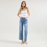 Jean bleu clair,Pantalon coupe droite ourlet marqué - Jean femme - Place du jour
