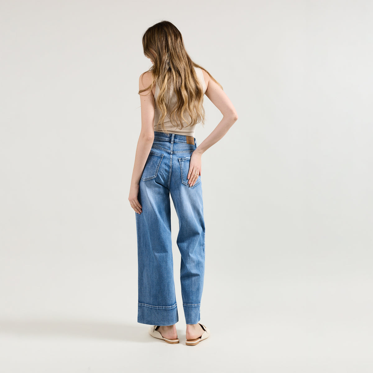 Jean bleu,Pantalon coupe droite ourlet marqué - Jean femme - Place du jour