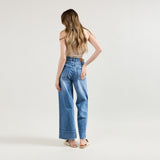 Jean bleu,Pantalon coupe droite ourlet marqué - Jean femme - Place du jour