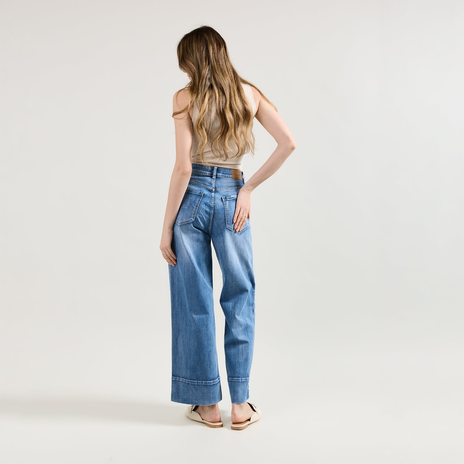 Jean bleu,Pantalon coupe droite ourlet marqué - Jean femme - Place du jour