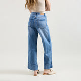 Jean bleu,Pantalon coupe droite ourlet marqué - Jean femme - Place du jour