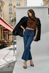 Jean bleu fonce,Elia Coupe évasée poche plaquée - Jean femme - Place du jour