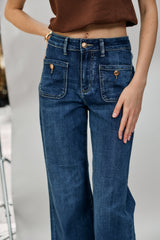 Jean bleu fonce,Elia Coupe évasée poche plaquée - Jean femme - Place du jour