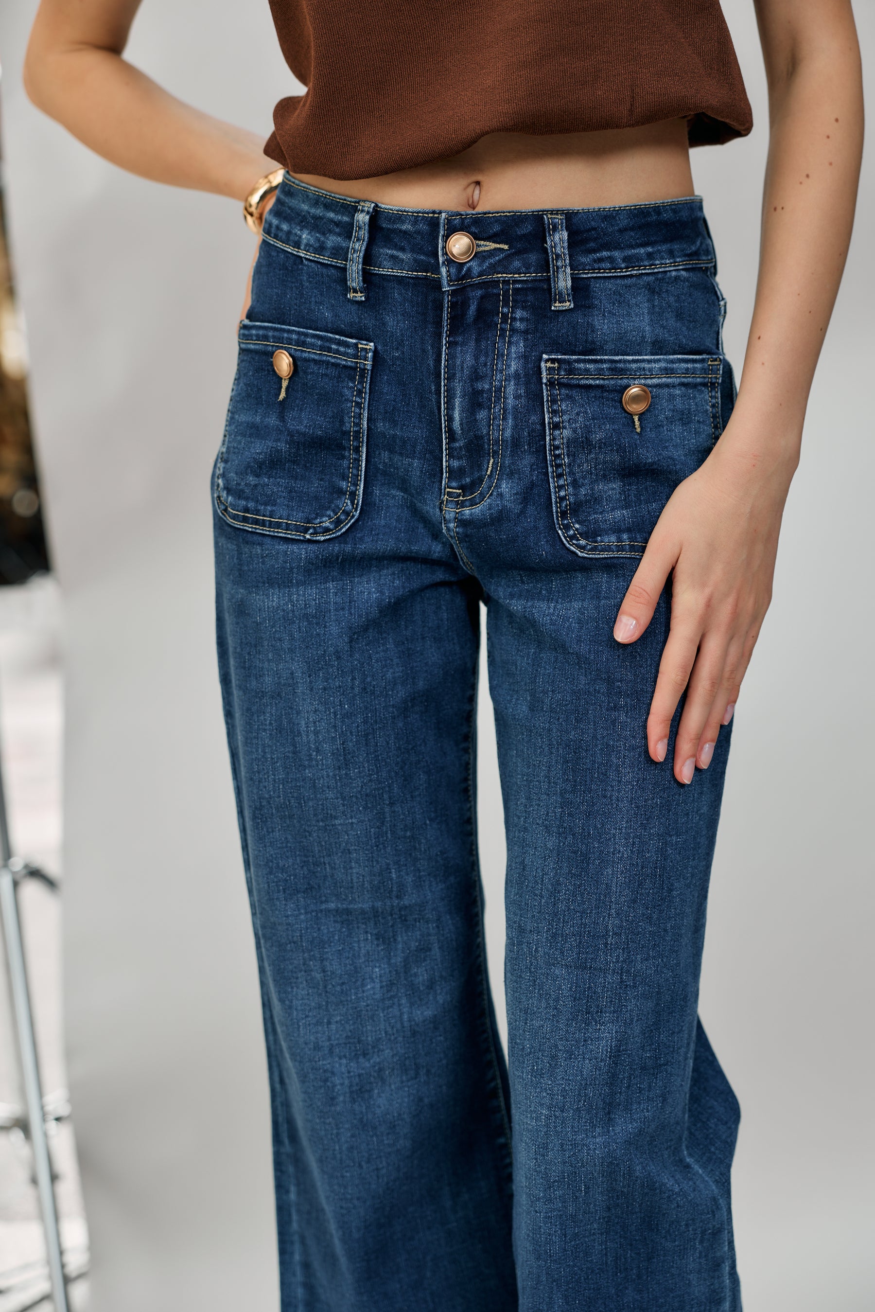 Jean bleu fonce,Elia Coupe évasée poche plaquée - Jean femme - Place du jour