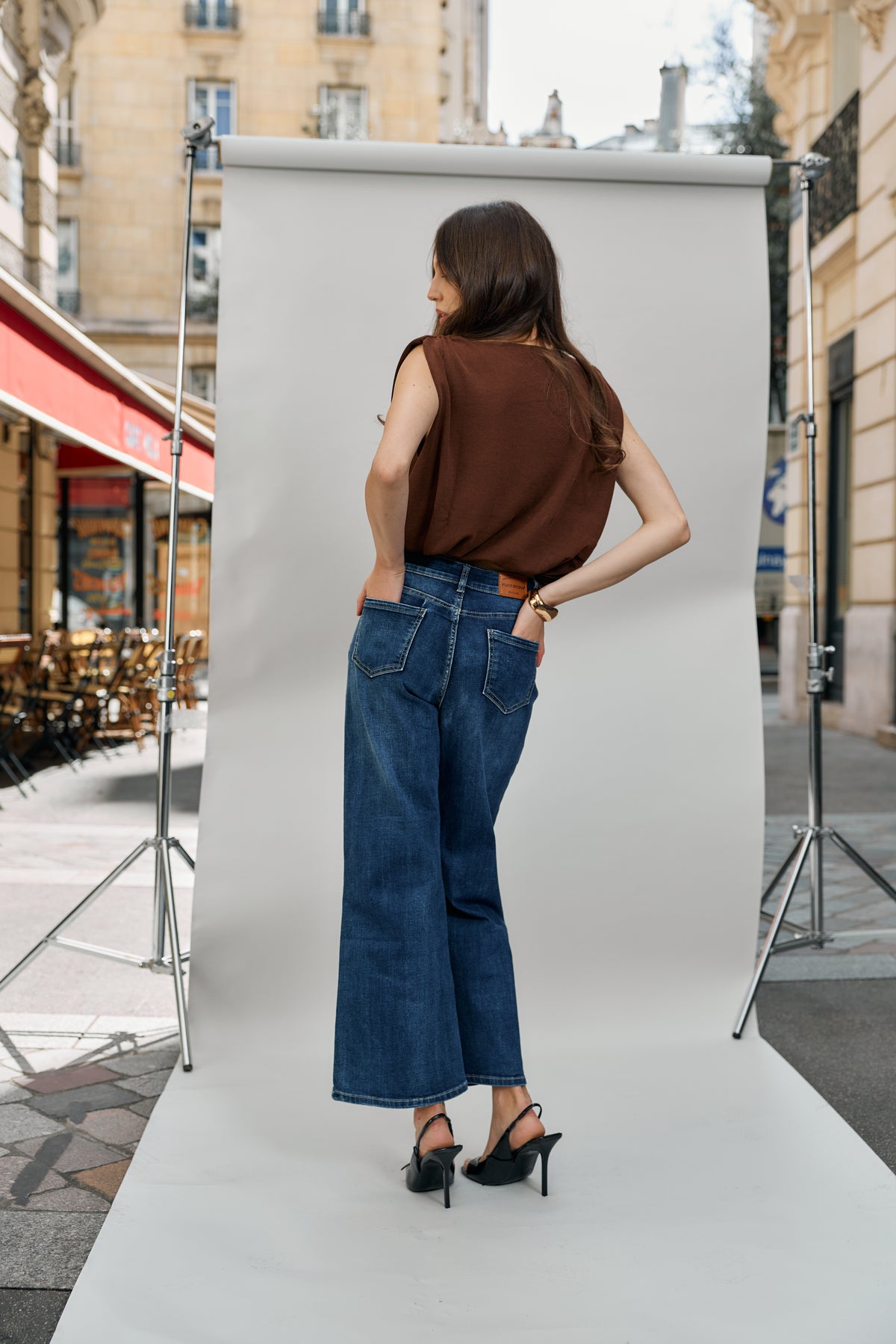 Jean bleu fonce,Elia Coupe évasée poche plaquée - Jean femme - Place du jour