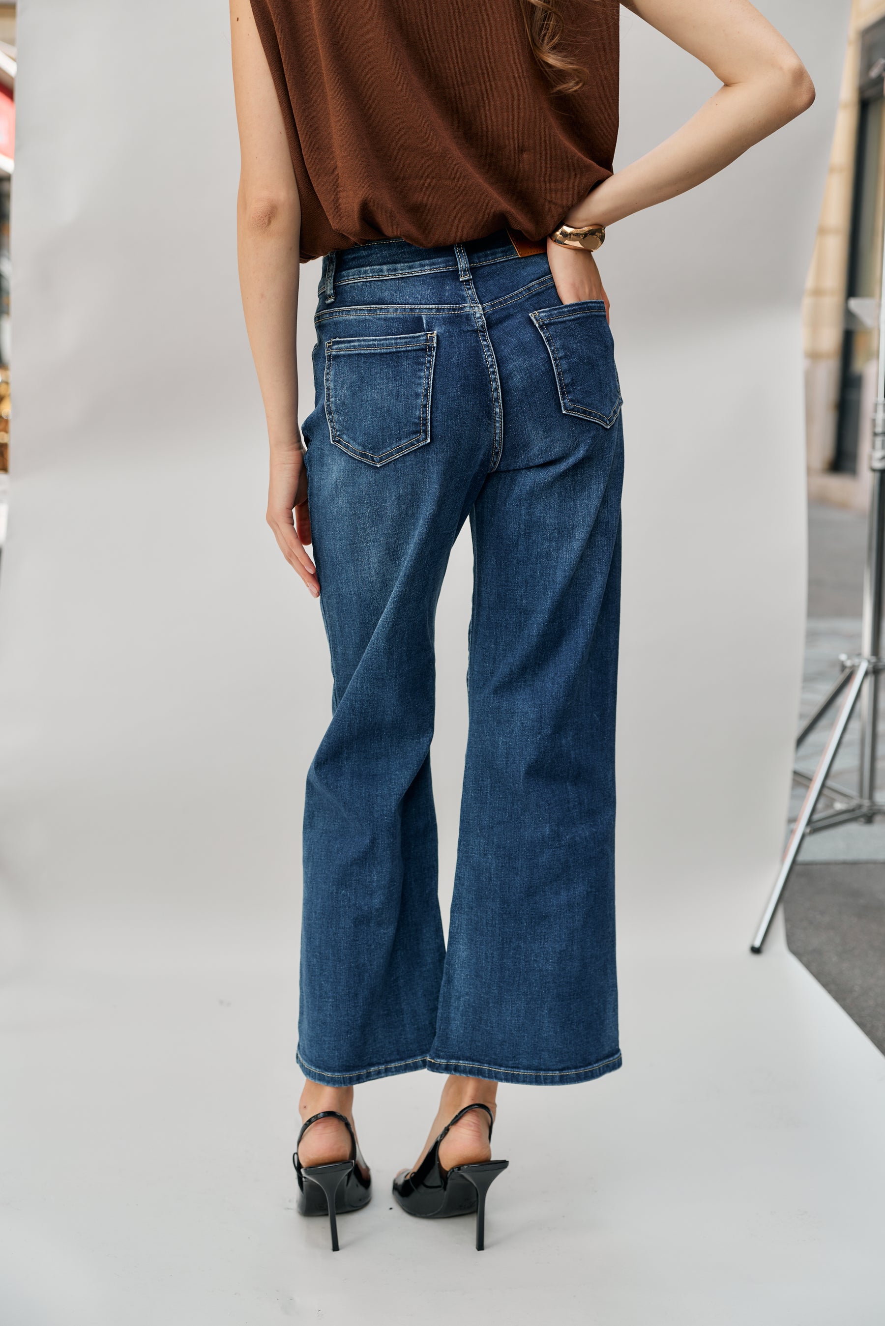 Jean bleu fonce,Elia Coupe évasée poche plaquée - Jean femme - Place du jour