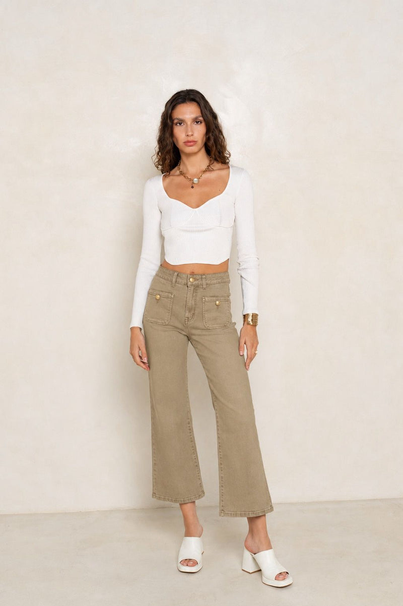 Pantalon Évasée Poche Plaquée