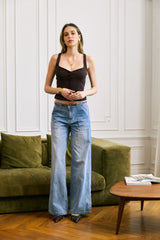 Jean bleu clair,Jean coupe large grande poche - Jean femme - Place du jour