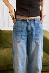 Jean bleu clair,Jean coupe large grande poche - Jean femme - Place du jour