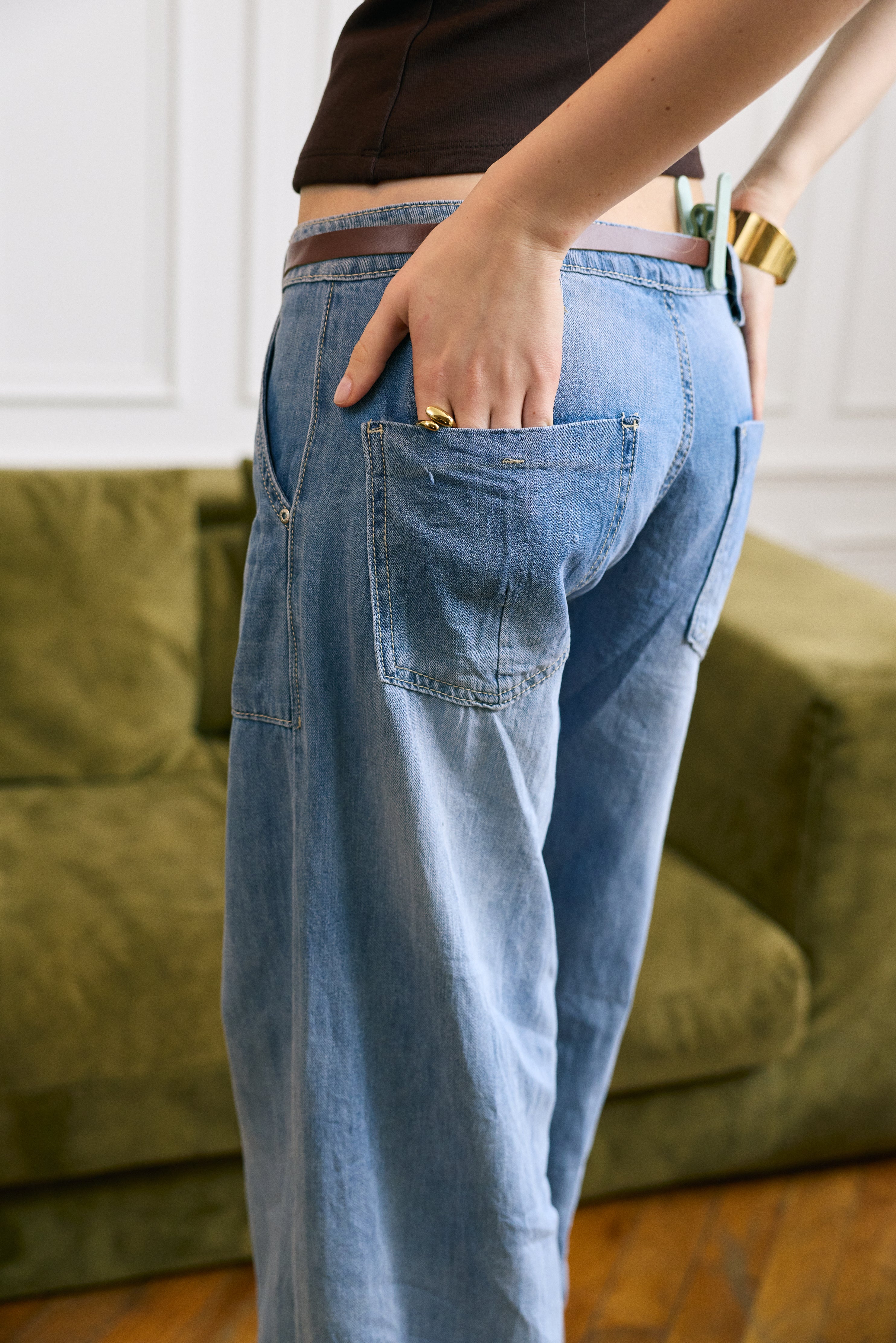 Jean bleu clair,Jean coupe large grande poche - Jean femme - Place du jour