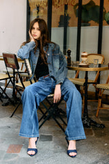 Jean bleu fonce,Jean coupe large grande poche - Jean femme - Place du jour