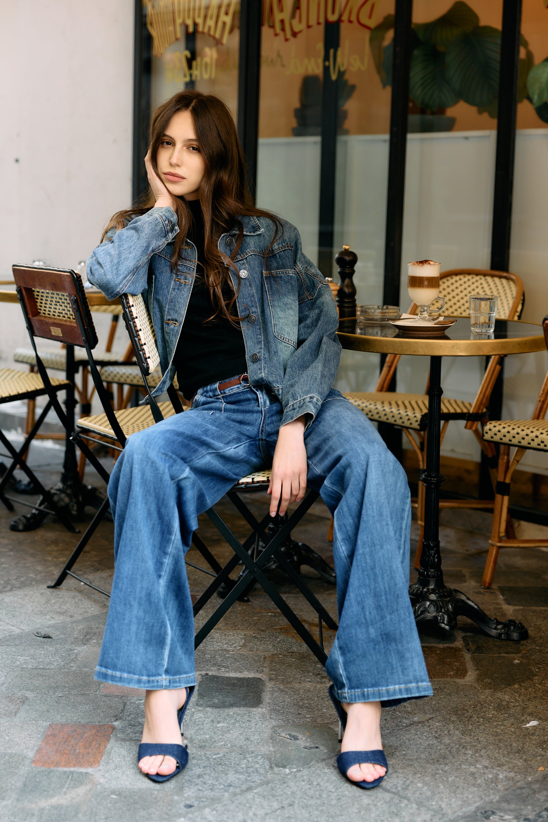 Jean bleu fonce,Jean coupe large grande poche - Jean femme - Place du jour