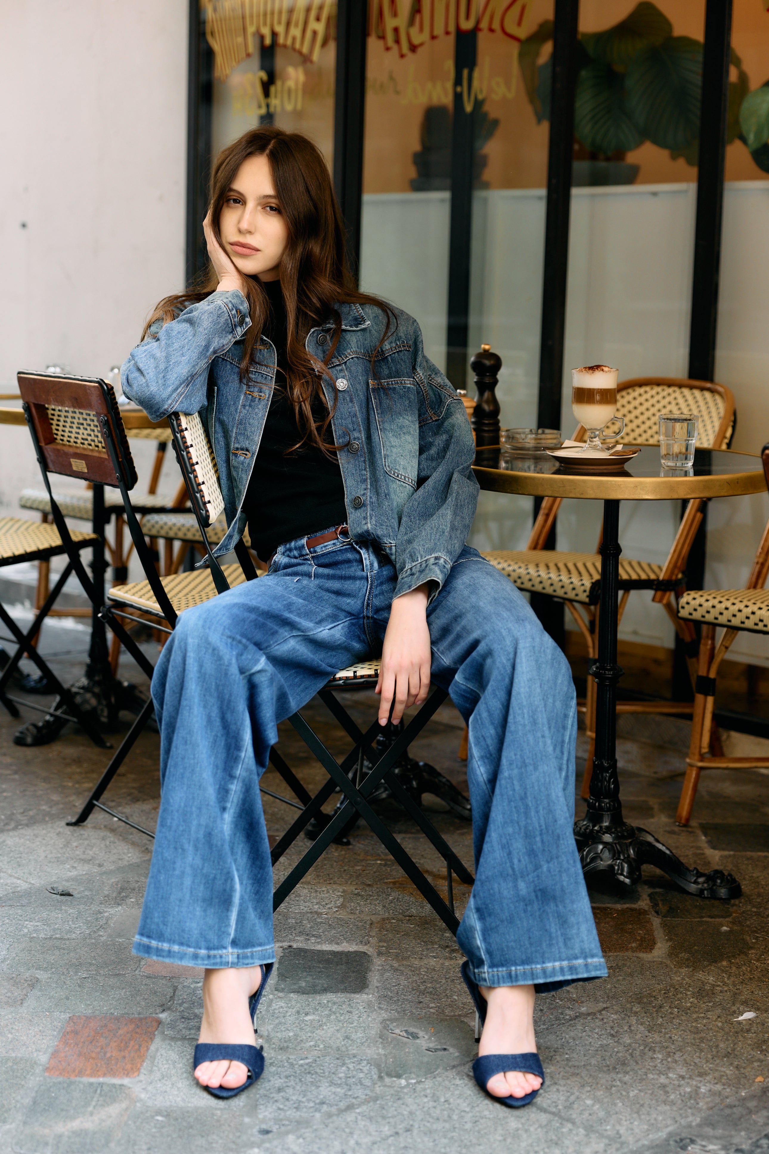 Jean bleu fonce,Jean coupe large grande poche - Jean femme - Place du jour