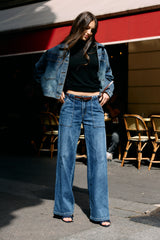 Jean bleu fonce,Jean coupe large grande poche - Jean femme - Place du jour