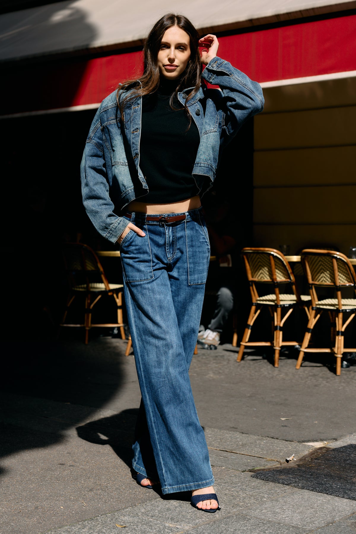 Jean bleu fonce,Jean coupe large grande poche - Jean femme - Place du jour