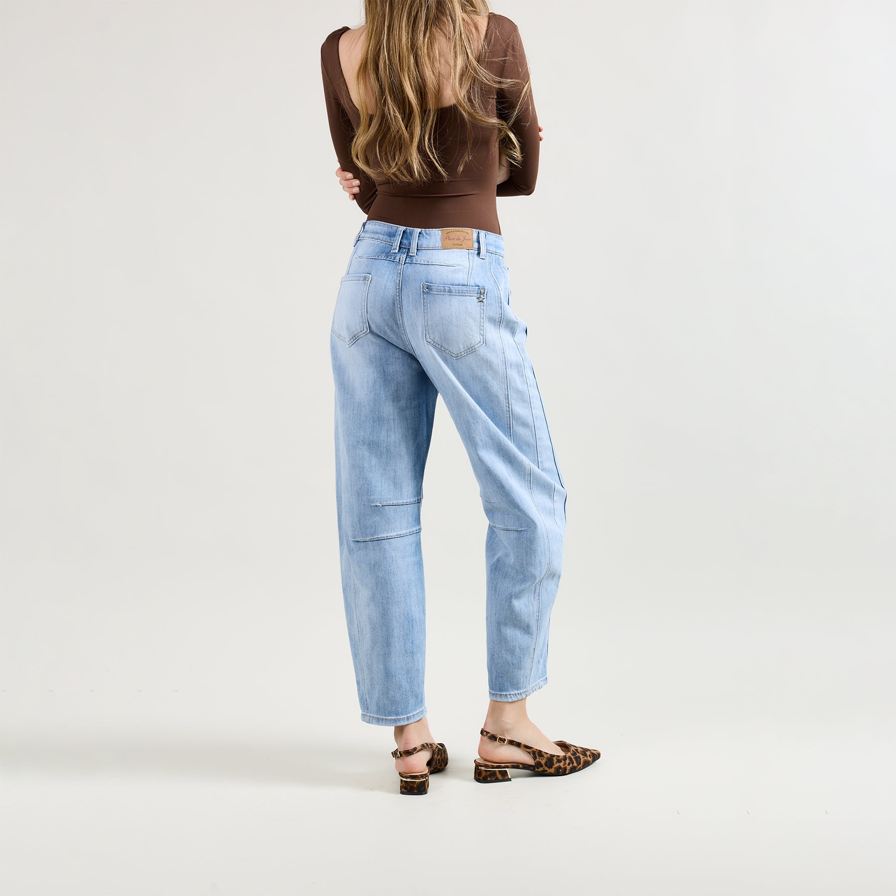 Jean bleu clair, Jean ballon effet pince - Jean femme - Place du jour