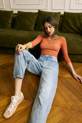 Jean bleu clair, Jean ballon effet pince - Jean femme - Place du jour