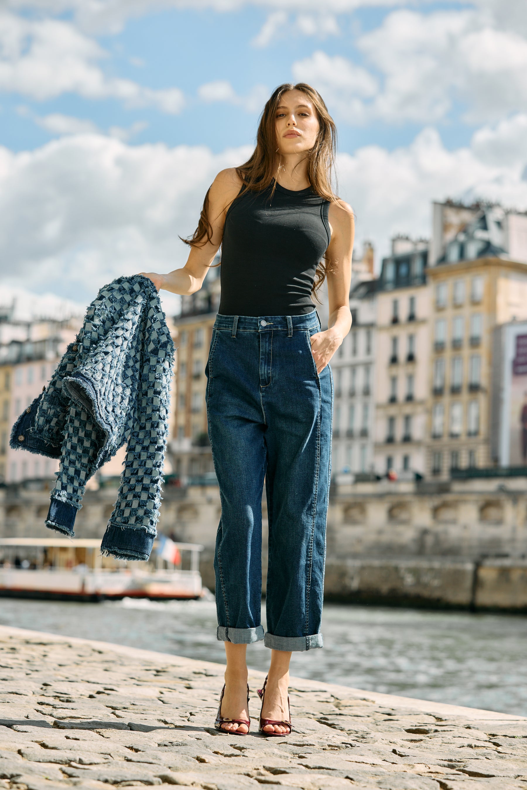 Jean bleu fonce,Pantalon chino coupe ballon - Pantalon femme - Place du jour