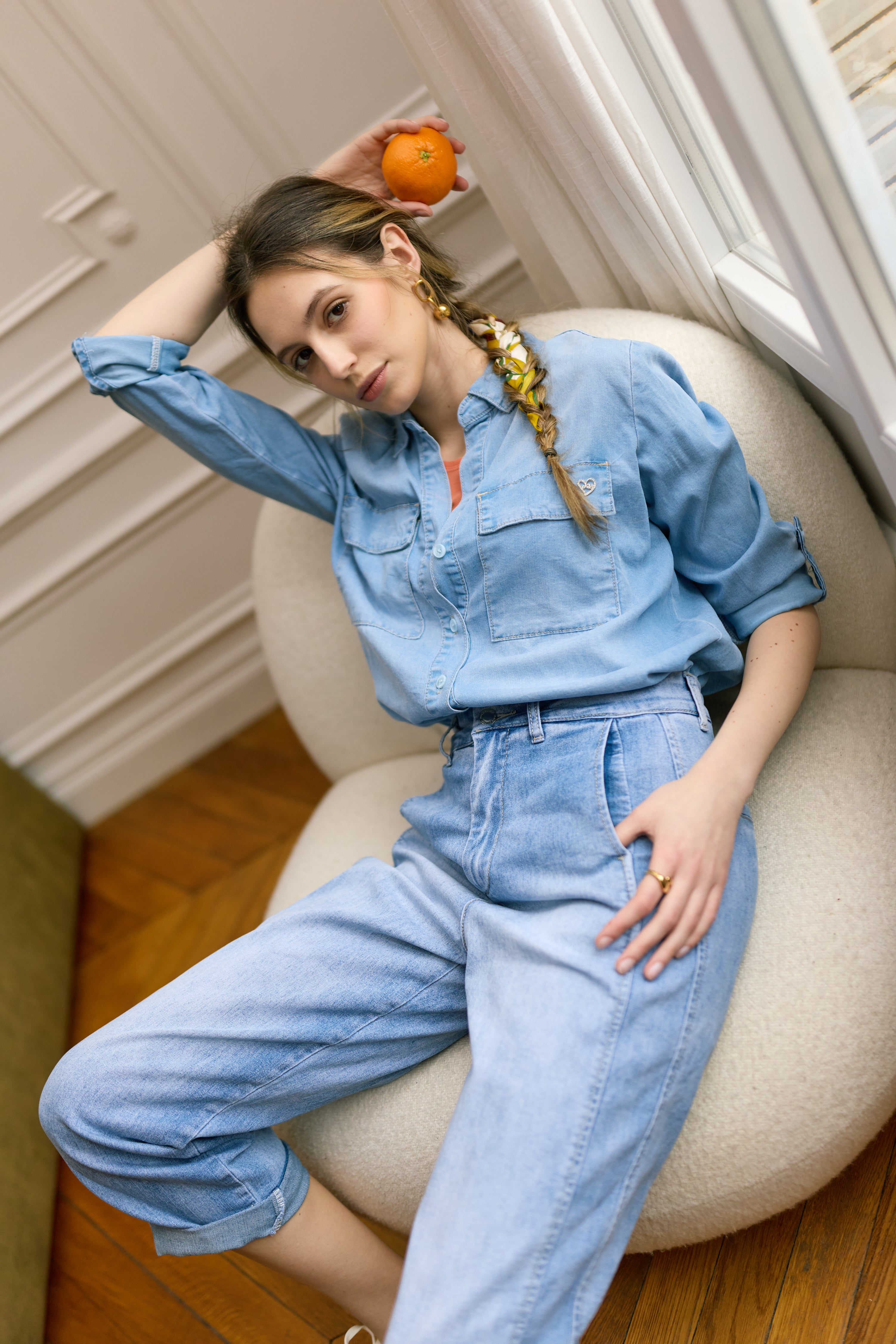 Jean bleu clair,Pantalon chino coupe ballon - Pantalon femme - Place du jour