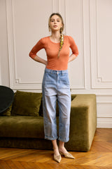 Jean bleu clair,Pantalon chino coupe ballon - Pantalon femme - Place du jour