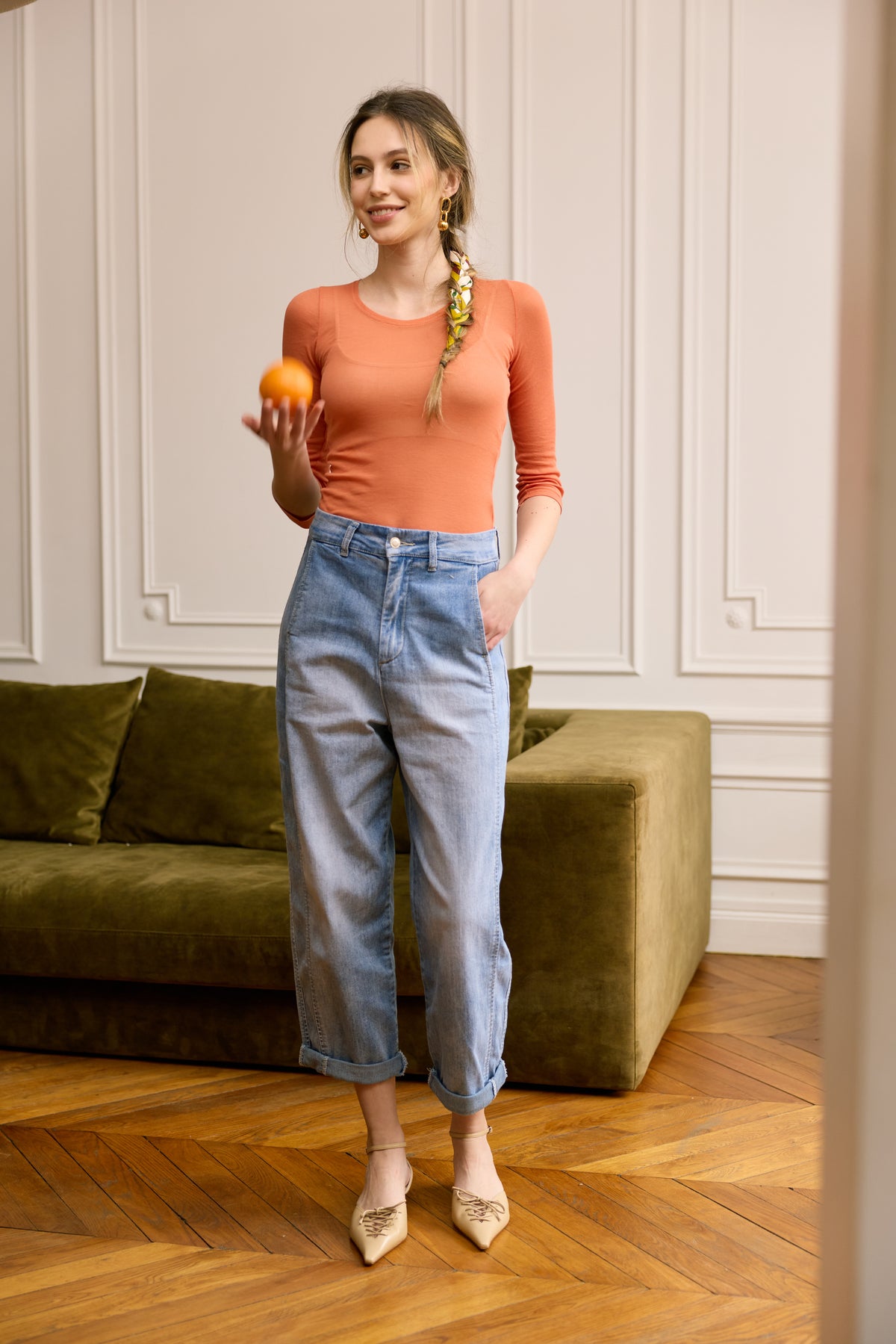 Jean bleu clair,Pantalon chino coupe ballon - Pantalon femme - Place du jour