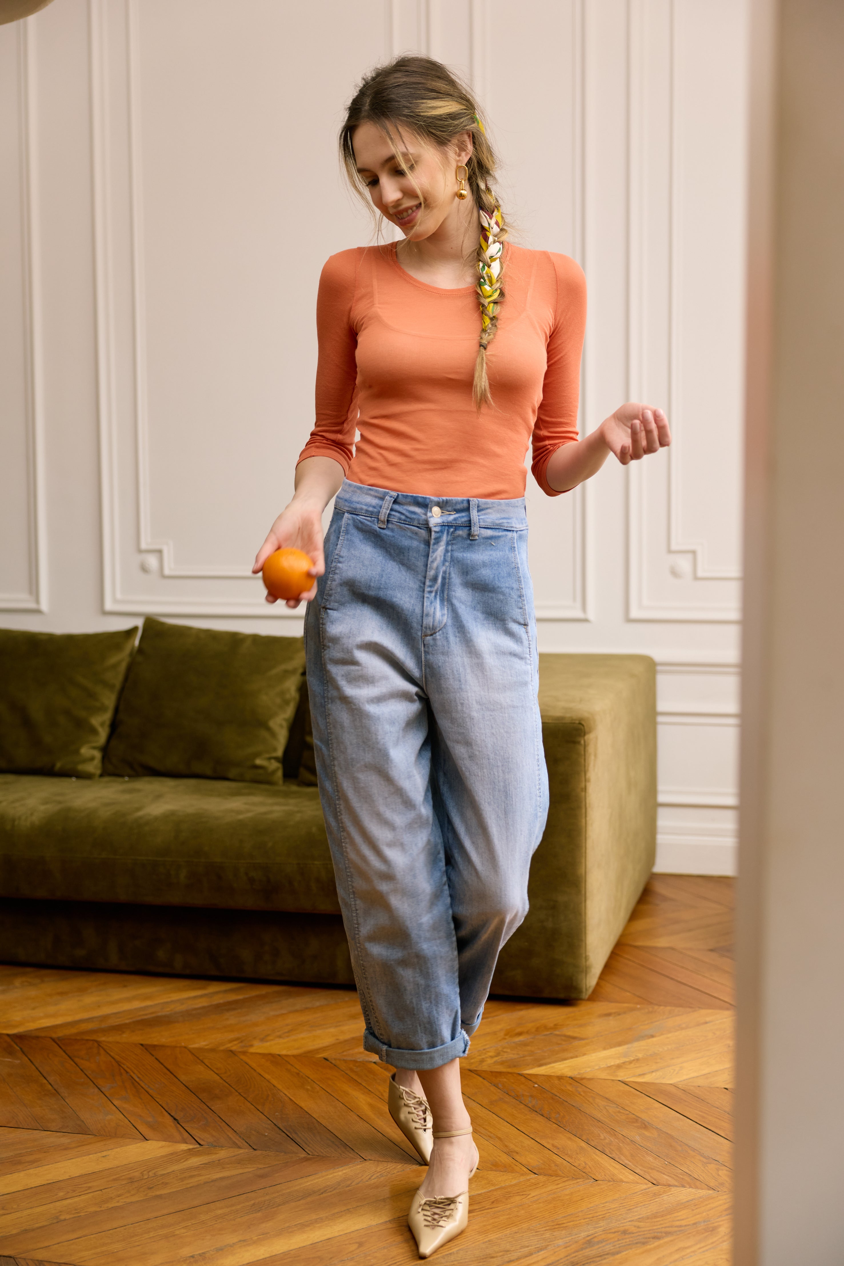 Jean bleu clair,Pantalon chino coupe ballon - Pantalon femme - Place du jour