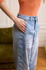 Jean bleu clair,Pantalon chino coupe ballon - Pantalon femme - Place du jour