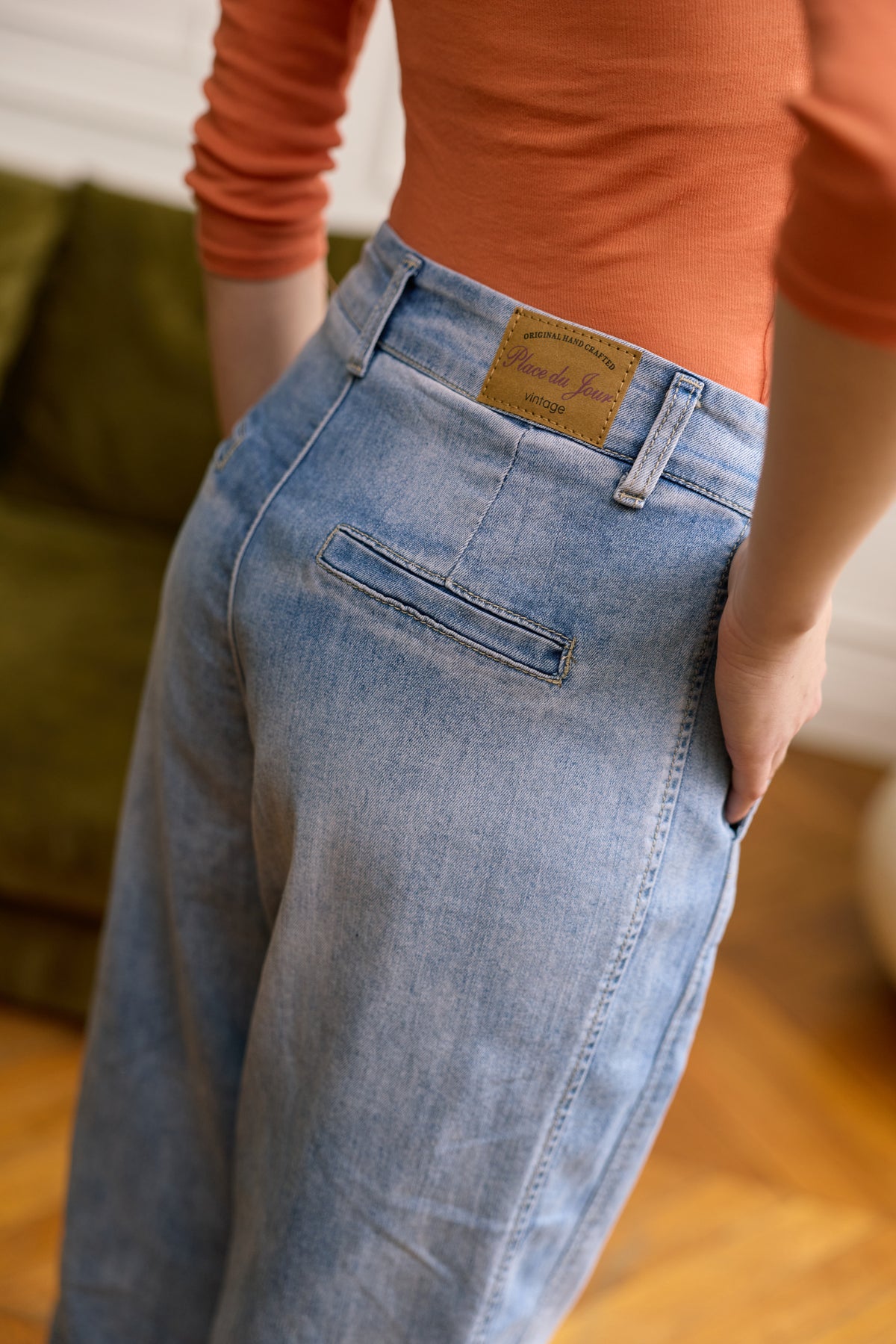 Jean bleu clair,Pantalon chino coupe ballon - Pantalon femme - Place du jour