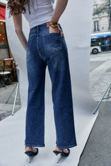 Jean bleu, Jean Stacy coupe droite avec strass - Jean femme - Place du jour