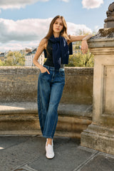 Jean bleu, Jean ballon pinces taille haute - Jean femme - Place du jour