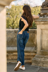 Jean bleu, Jean ballon pinces taille haute - Jean femme - Place du jour