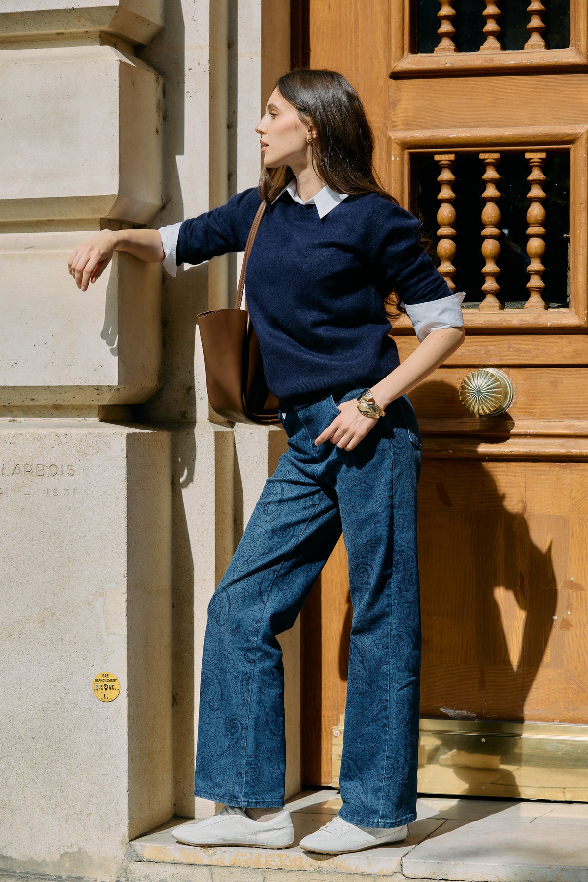 Jean bleu, Jean imprimé paisley coupe droite - Jean femme - Place du jour