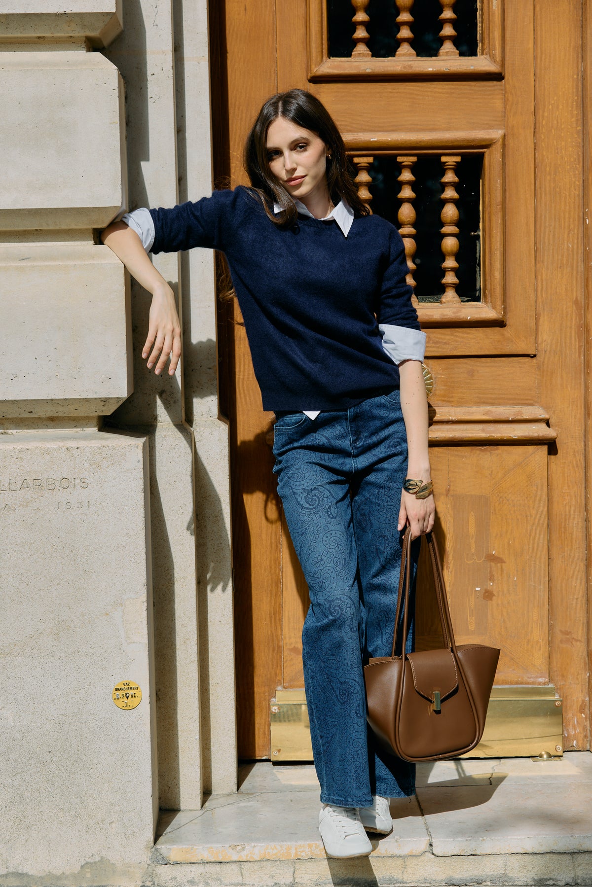 Jean bleu, Jean imprimé paisley coupe droite - Jean femme - Place du jour