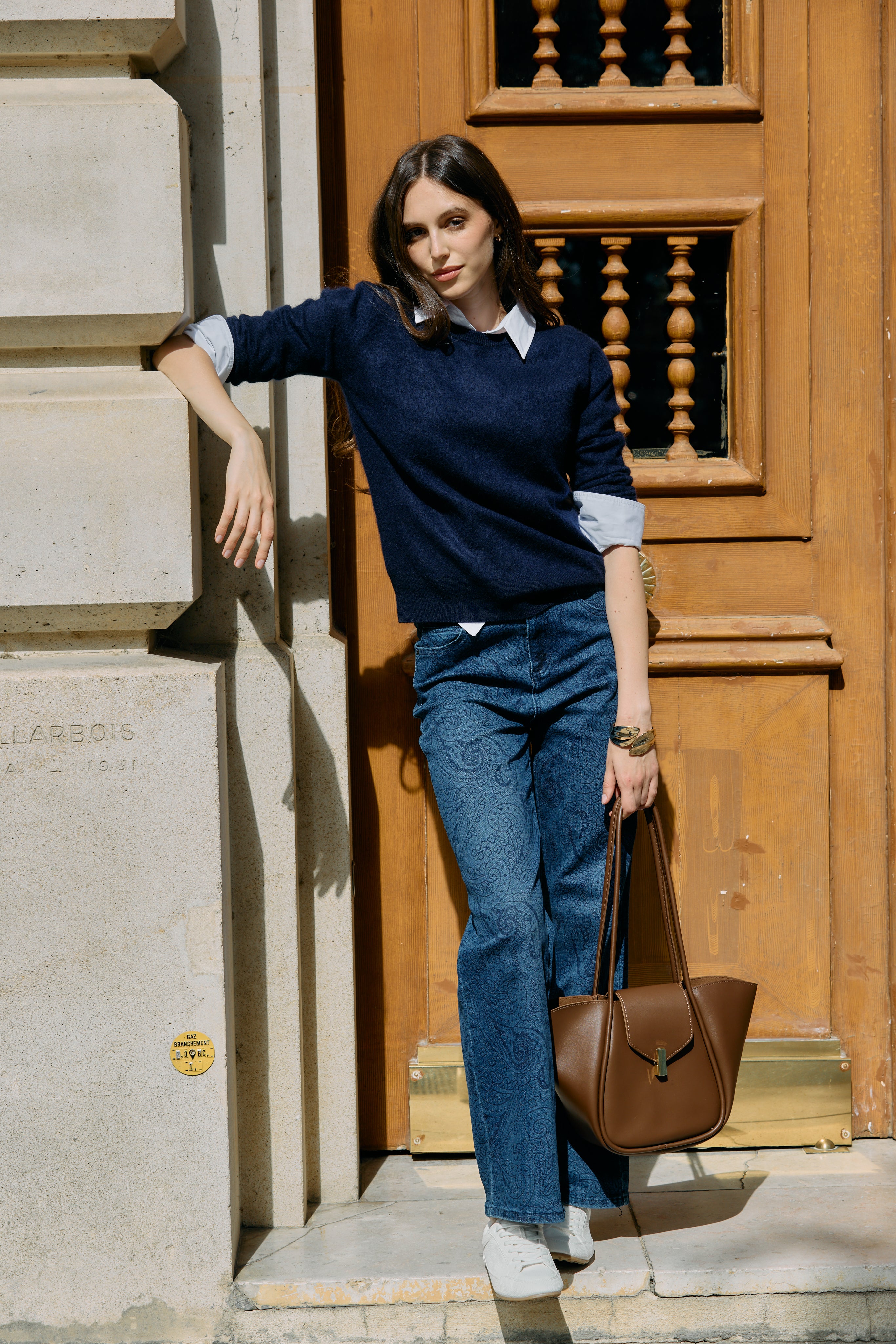 Jean bleu, Jean imprimé paisley coupe droite - Jean femme - Place du jour