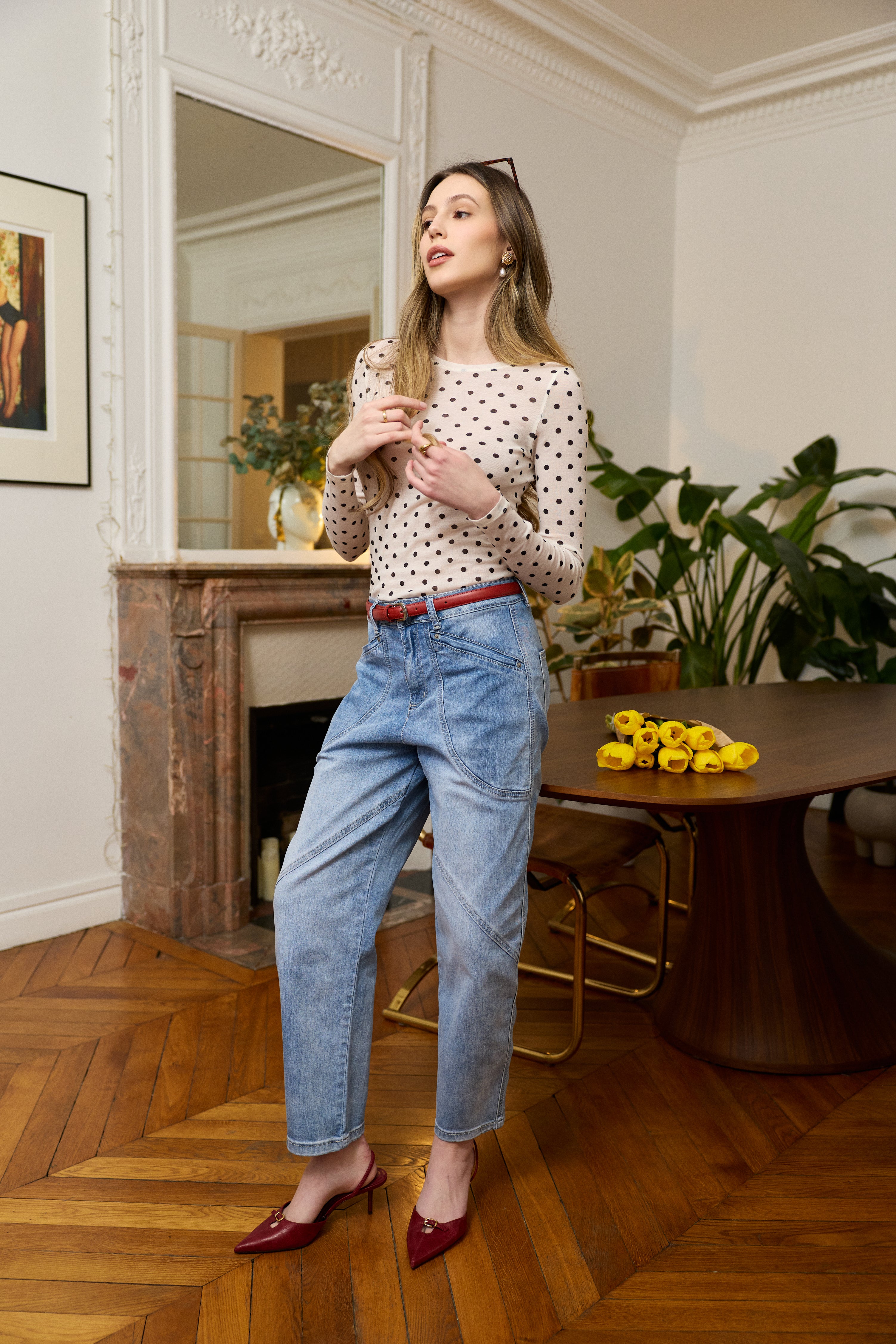 Jean bleu clair, Pantalon ballon, moderne, tendance, Place du jour