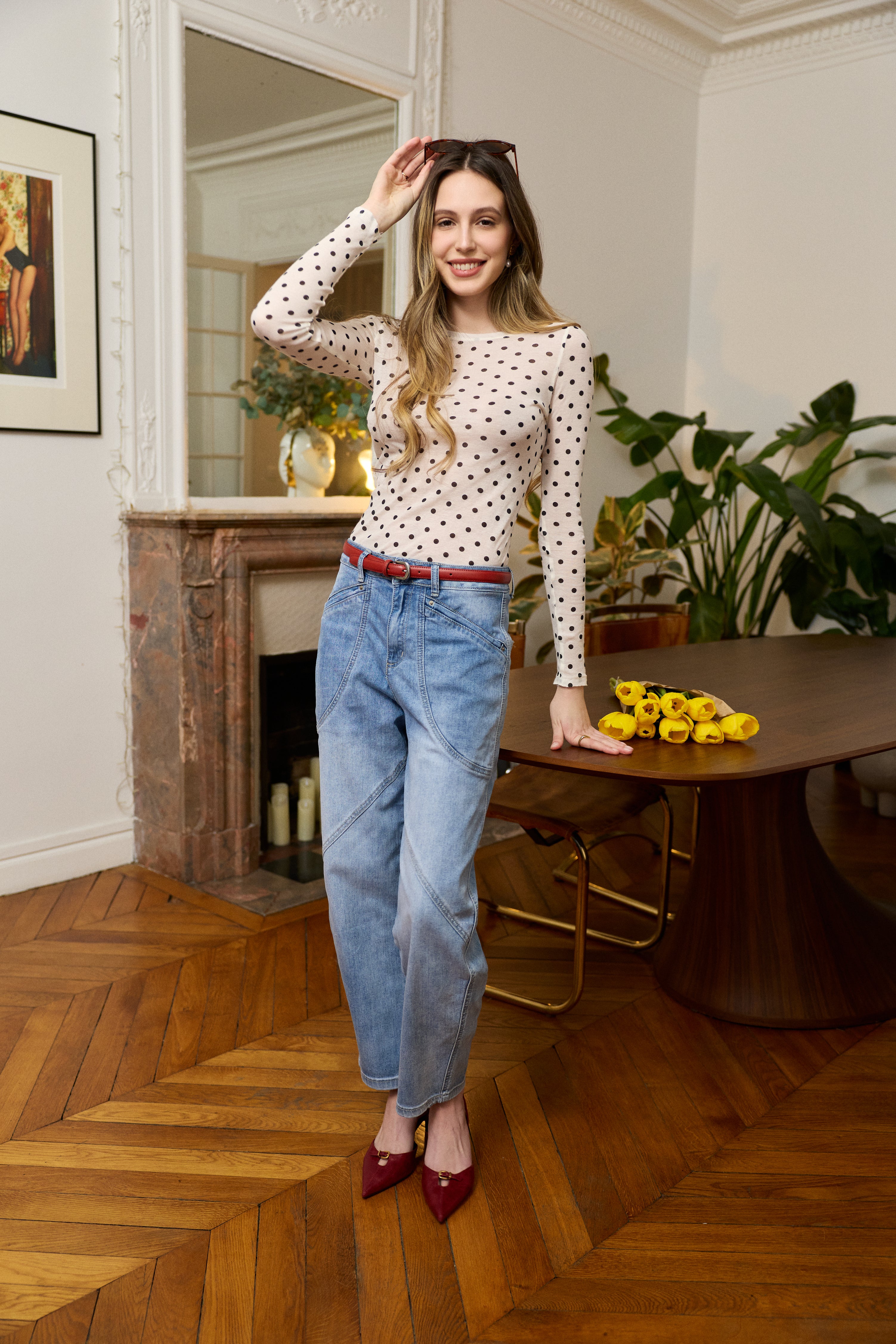 Jean bleu clair, Pantalon ballon, moderne, tendance, Place du jour