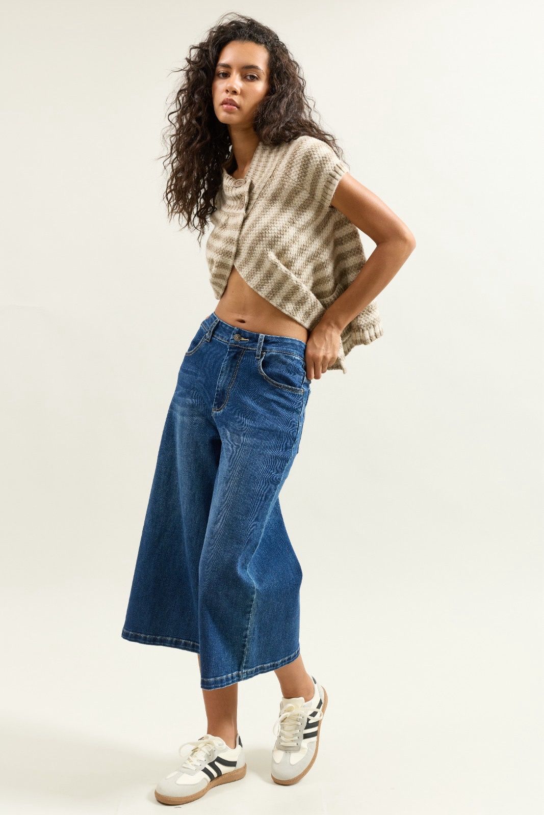 Jean bleu fonce, Jupe Culotte Taille Haute Ceinture Corde - Vue 5 - Place du Jour