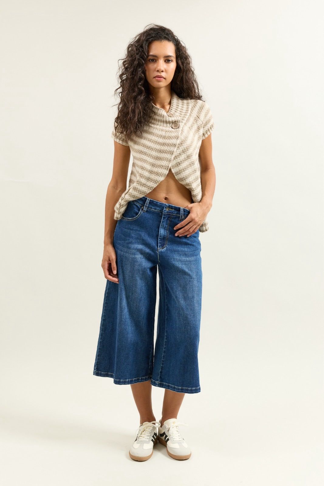 Jean bleu fonce, Jupe Culotte Taille Haute Ceinture Corde - Vue 6 - Place du Jour