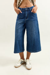 Jean bleu fonce, Jupe Culotte Taille Haute Ceinture Corde - Vue 7 - Place du Jour