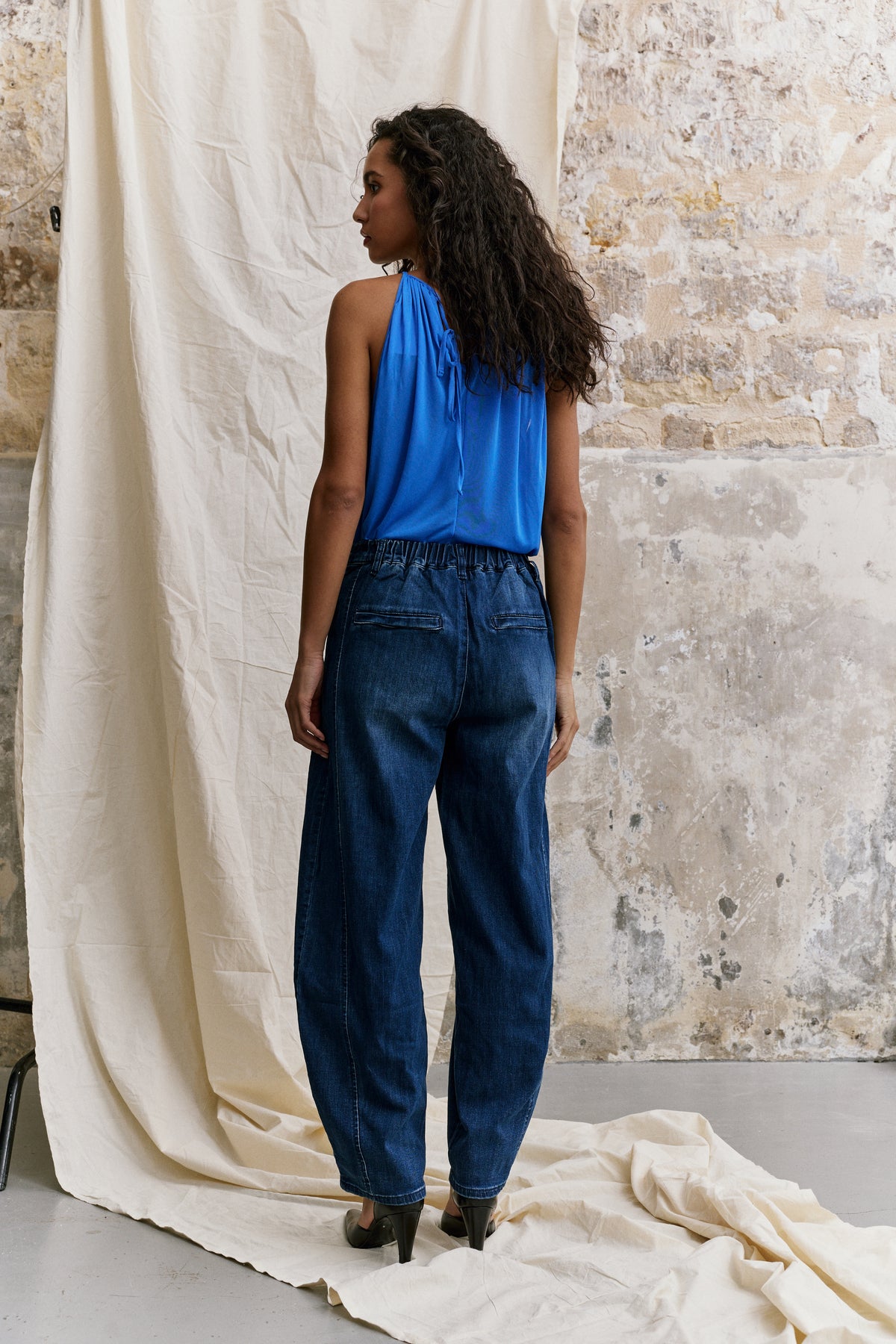 Jean bleu fonce, Pantalon Ballon Grande Poche - Vue 5 - Place du Jour