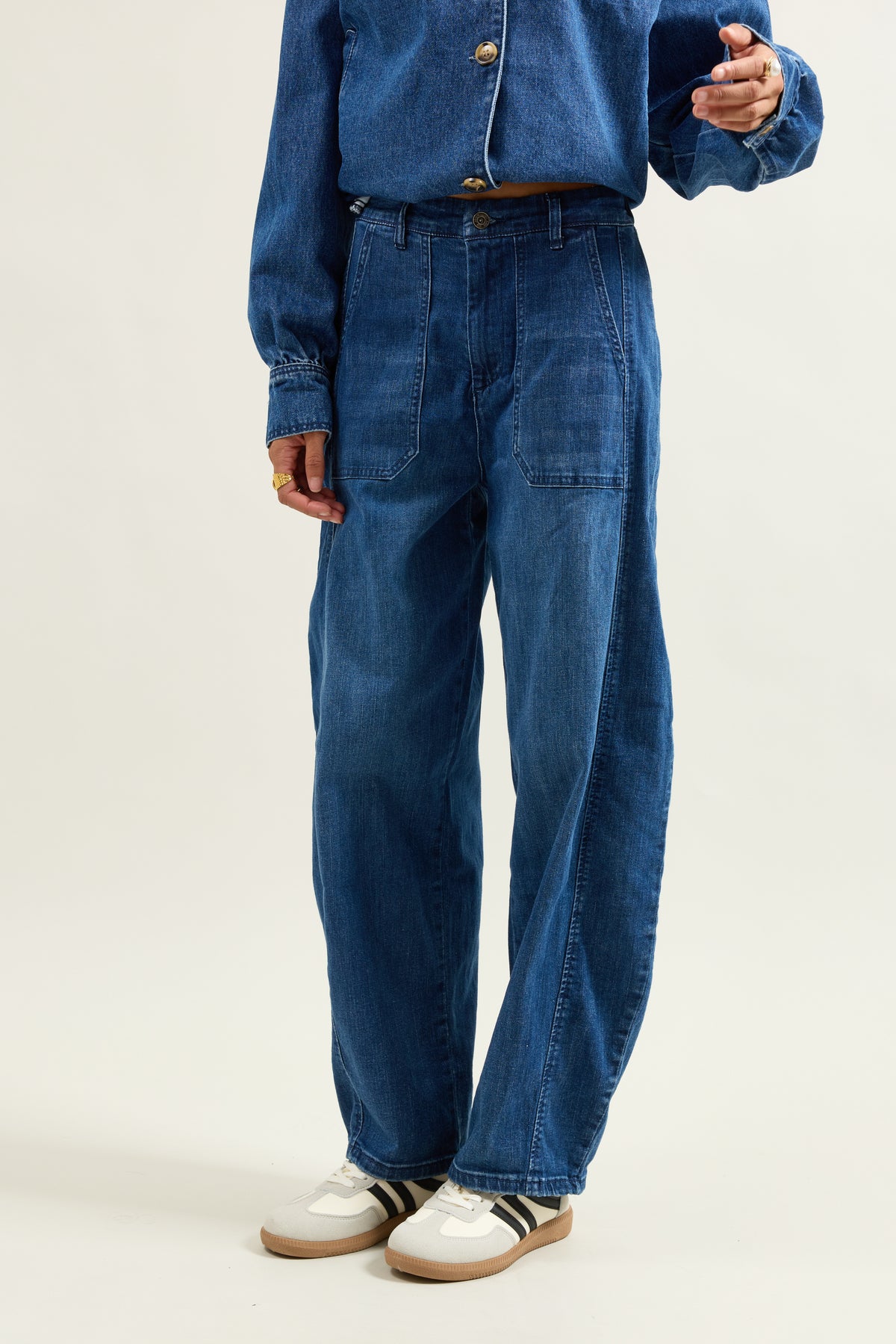 Jean bleu fonce, Pantalon Ballon Grande Poche - Vue 8 - Place du Jour