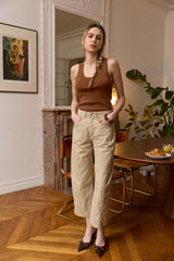 Taupe, Pantalon Chloé Parachute Léger - Vue de face - Place du Jour