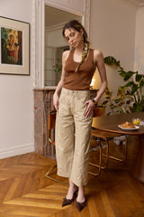 Taupe, Pantalon Chloé Parachute Léger - Vue de face - Place du Jour