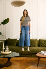 Jean bleu, Jean Jupe Culotte Large - Vue de face - Place du Jour