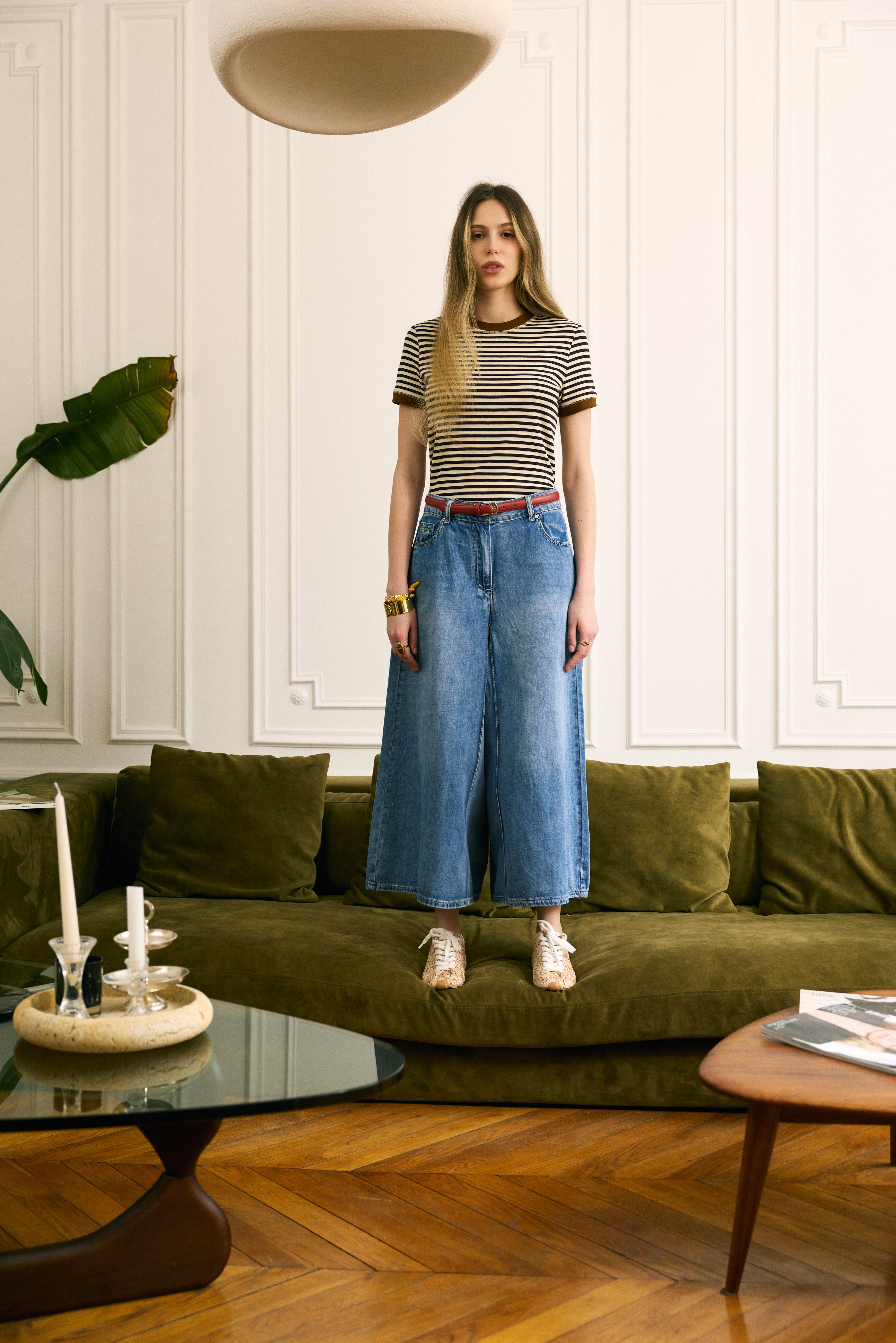 Jean bleu, Jean Jupe Culotte Large - Vue de face - Place du Jour