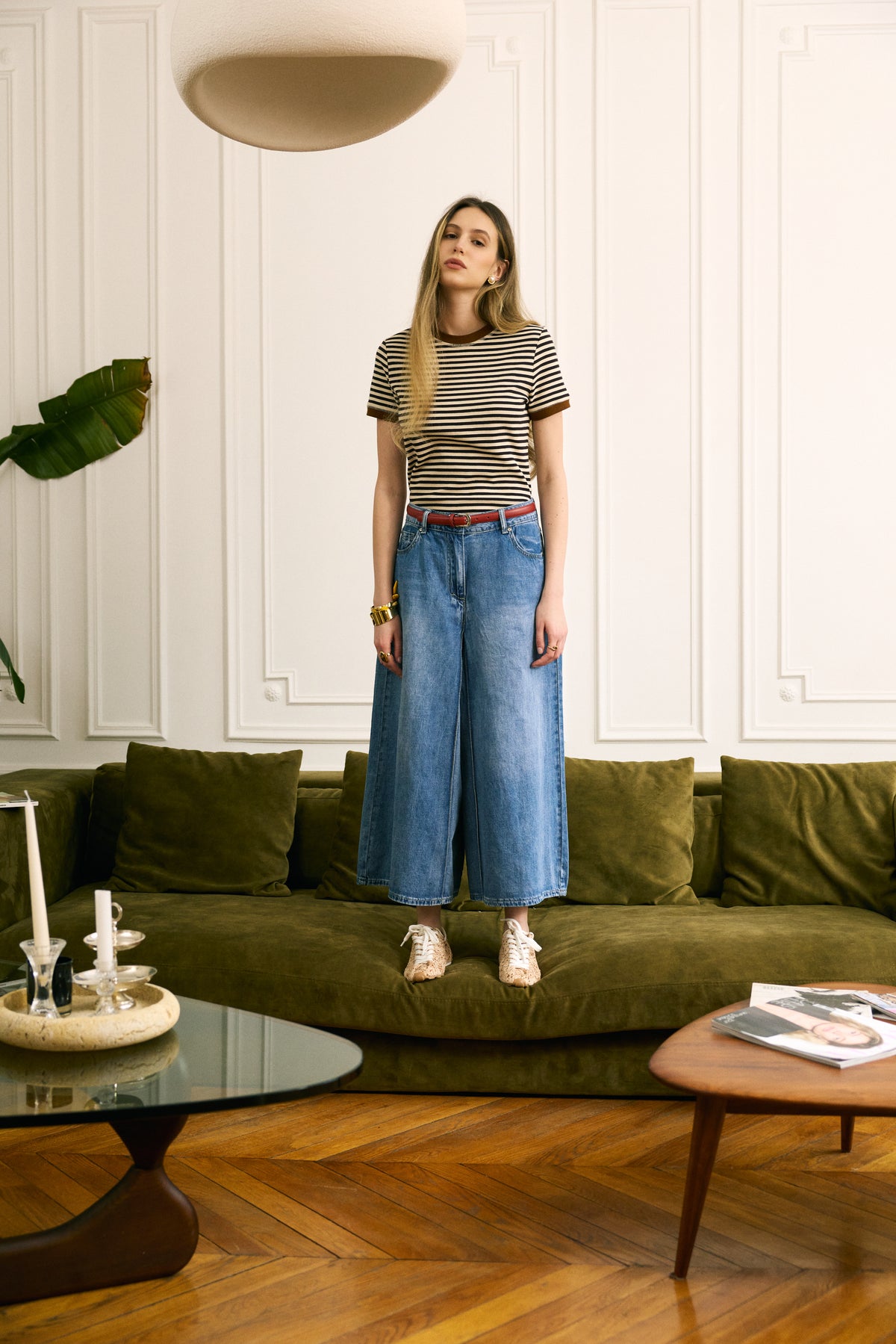 Jean bleu, Jean Jupe Culotte Large - Vue de face 2 - Place du Jour