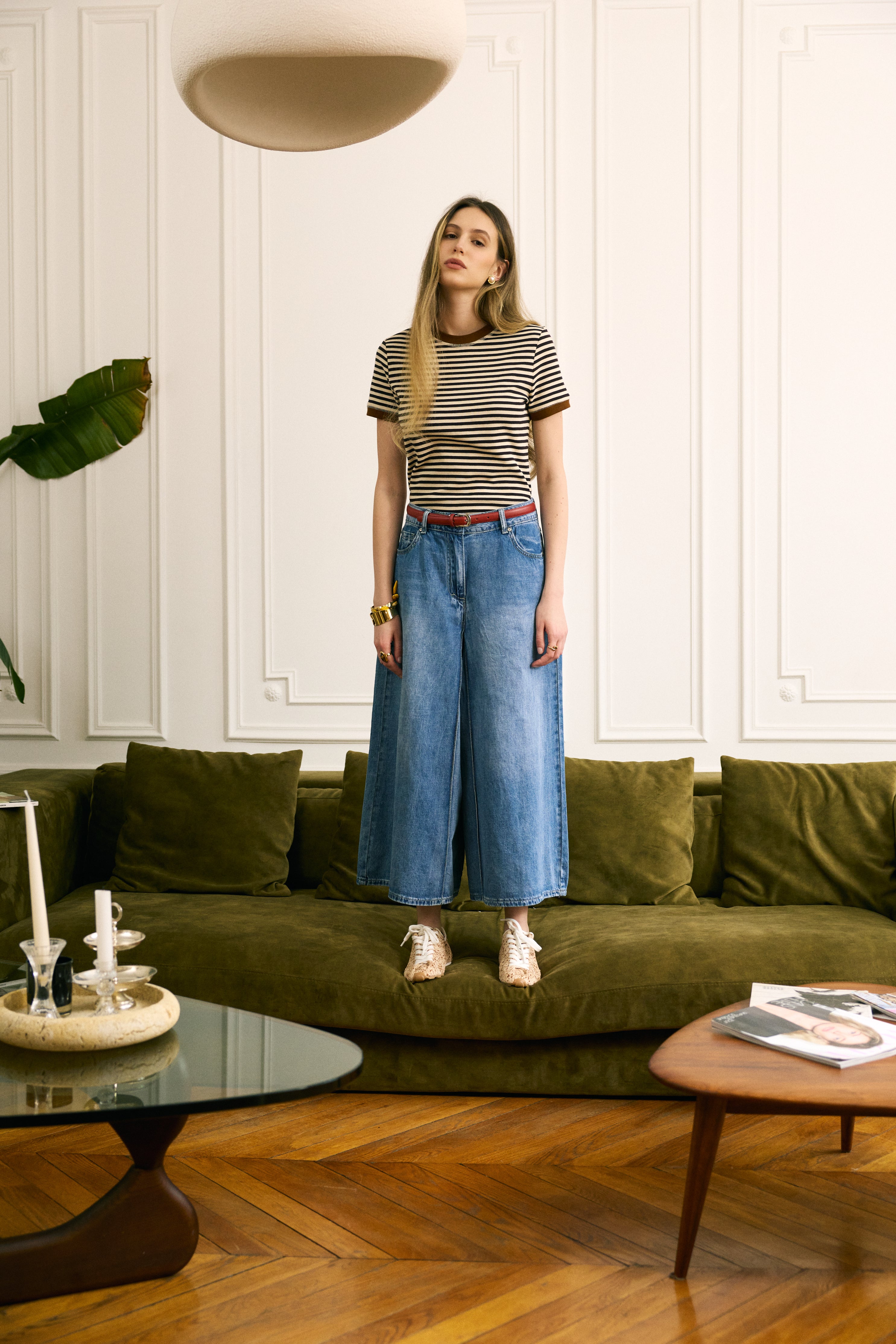 Jean bleu, Jean Jupe Culotte Large - Vue de face 2 - Place du Jour