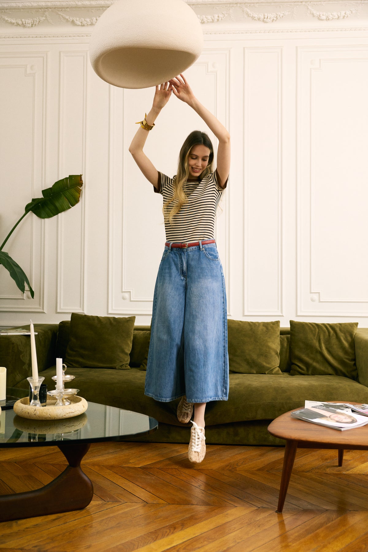 Jean bleu, Jean Jupe Culotte Large - Vue bras levés - Place du Jour